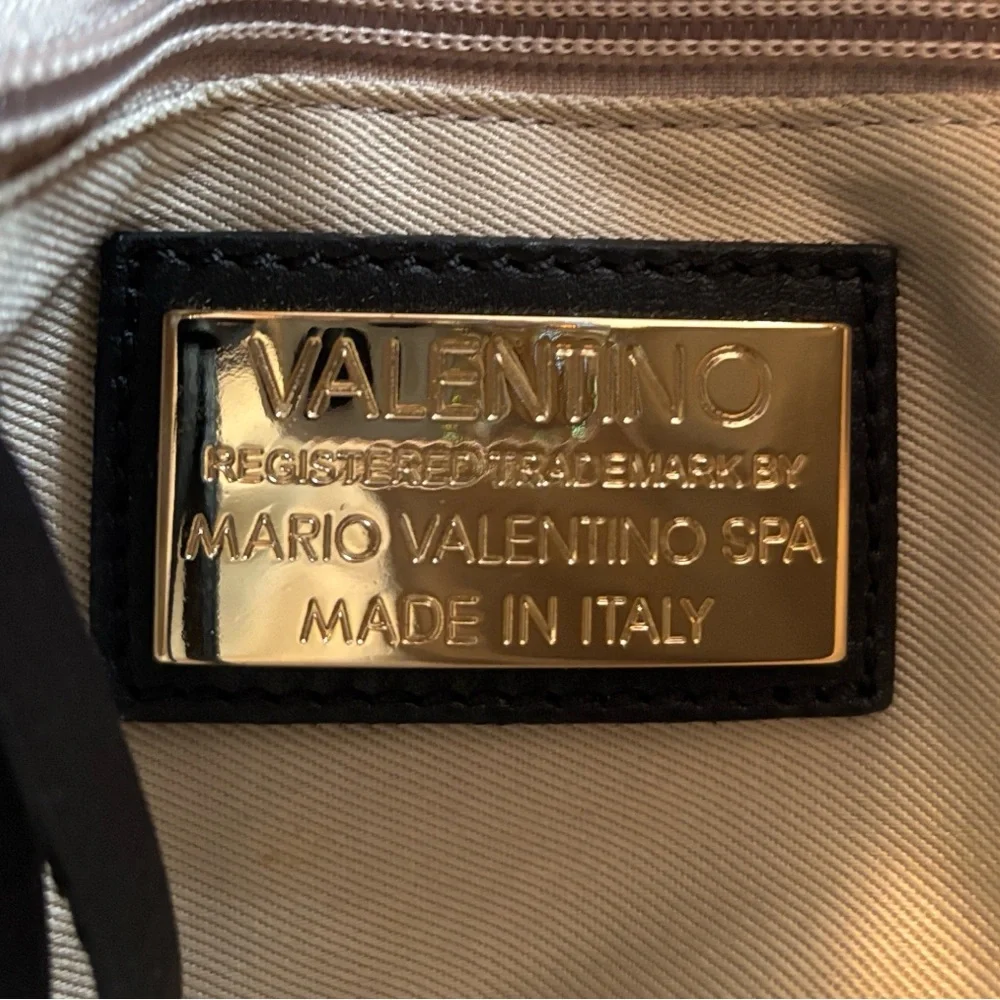 Valentino Luisa Studs Black Sauvage Leather Gold Chain Tote Shoulder Bag